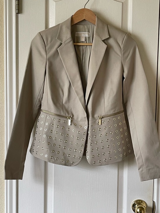 Michael Kors Jackets & Blazers - Michael Kors Collection Khaki Peplum Blazer Size 2 Grommet Jacket RARE Sample